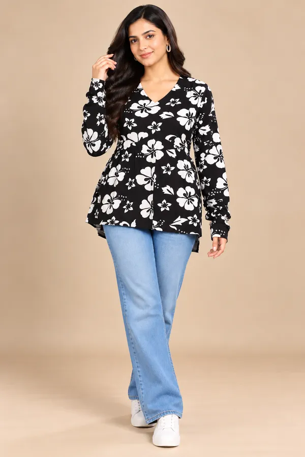 Black_Floral_Print_Peplum_Top_For_Women