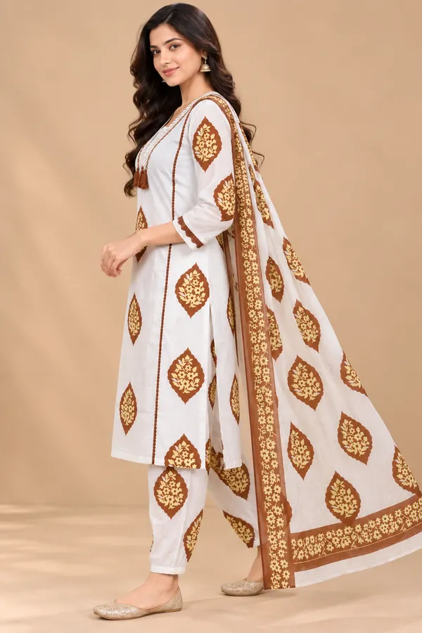 White_Printed_Straight_Kurta_Pant_Dupatta_Set_For_Women