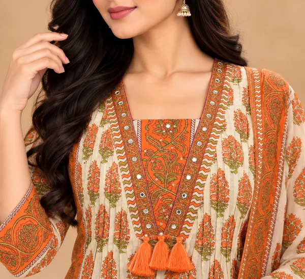 Orange_Printed_Straight_Kurta_Set_For_Women