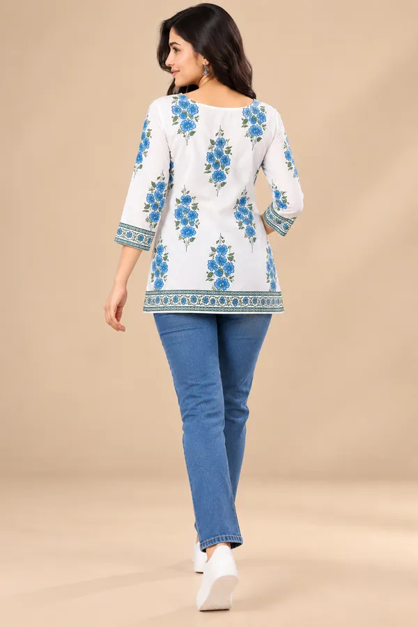 White_Floral_Print_Straight_Kurti_For_Women