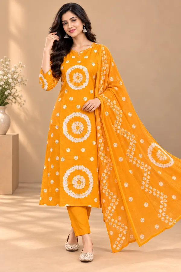 Orange_Printed_Kurta_Set_For_Women
