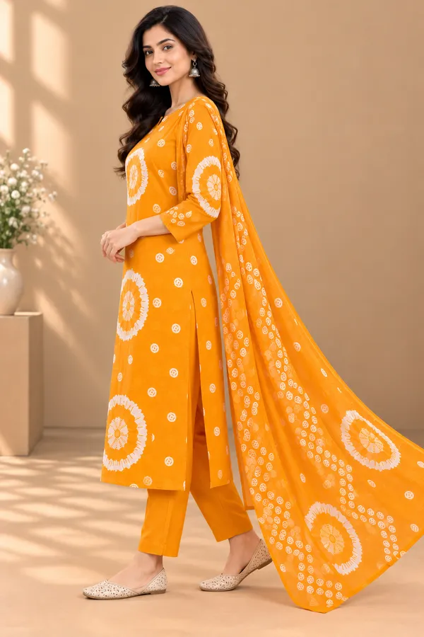 Orange_Printed_Kurta_Set_For_Women