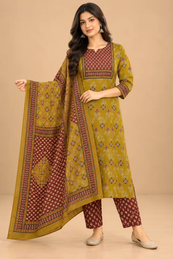 Mustard_Printed_Straight_Kurta_Set_For_Women