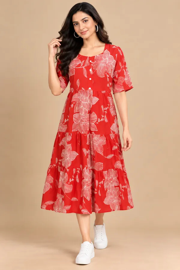 Orange_Floral_Printed_Fit_And_Flare_Gown_Kurta_For_Women