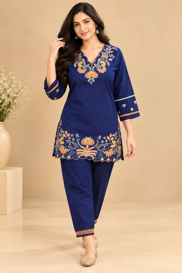 Blue_Embroidered_Straight_Co-Ord_Set_For_Women