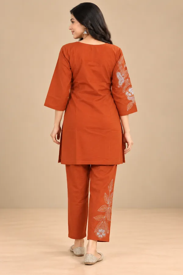 Rust_Embroidered_Straight_Kurta_Set_For_Women