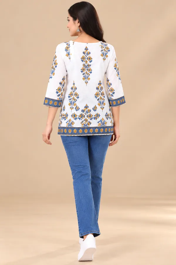 White_Floral_Print_Straight_Kurti_For_Women