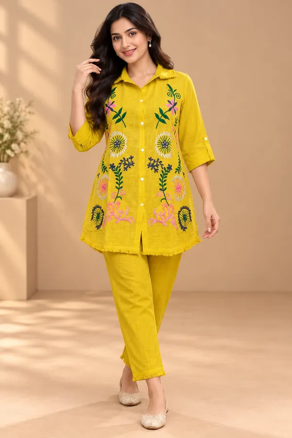 Yellow_Embroidered_Straight_Co-Ord_Set_For_Women