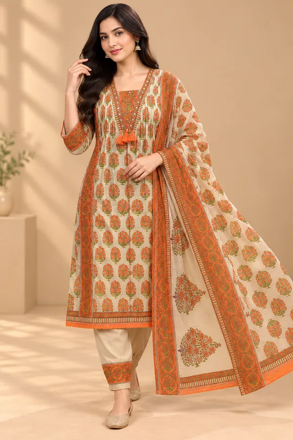 Orange_Printed_Straight_Kurta_Set_For_Women