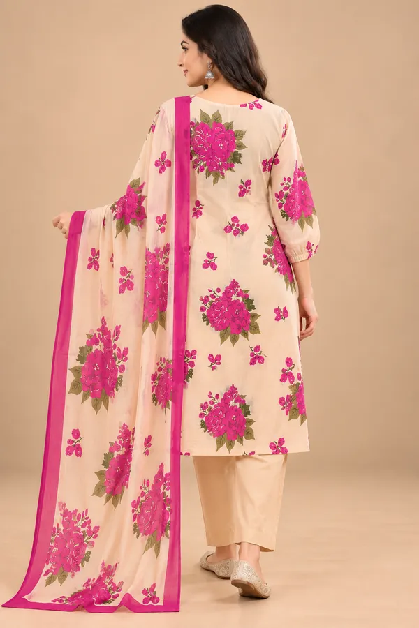 Beige_Floral_Printed_Kurta_Set_For_Women