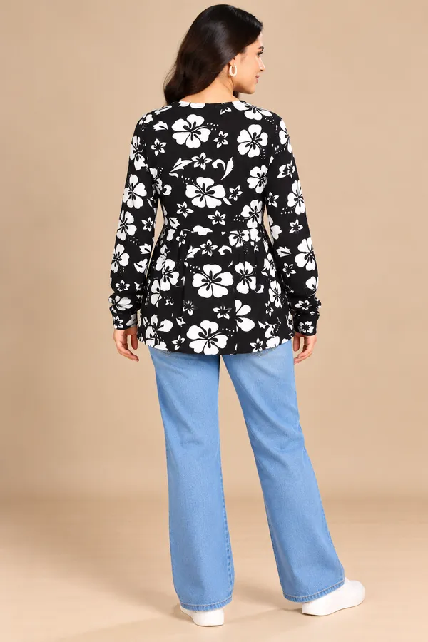 Black_Floral_Print_Peplum_Top_For_Women