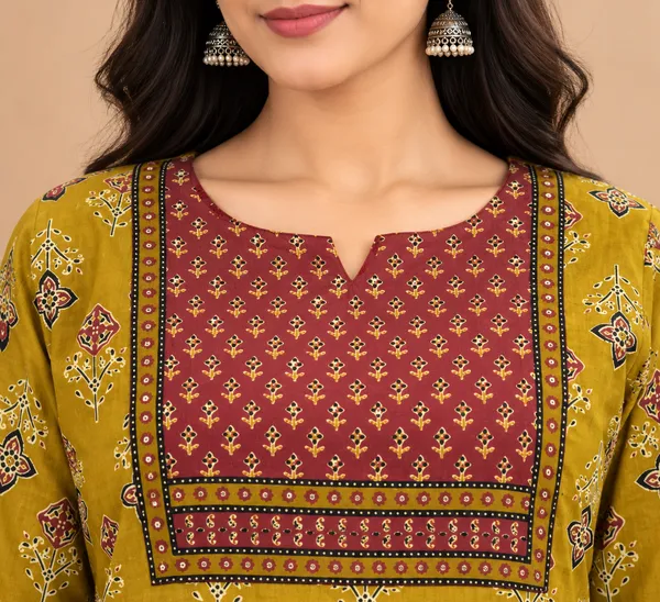 Mustard_Printed_Straight_Kurta_Set_For_Women