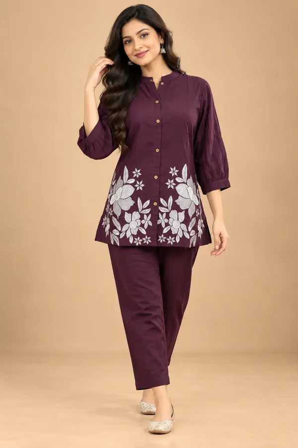 Maroon_Floral_Straight_Kurta_Pant_Co-Ord_Set_For_Women