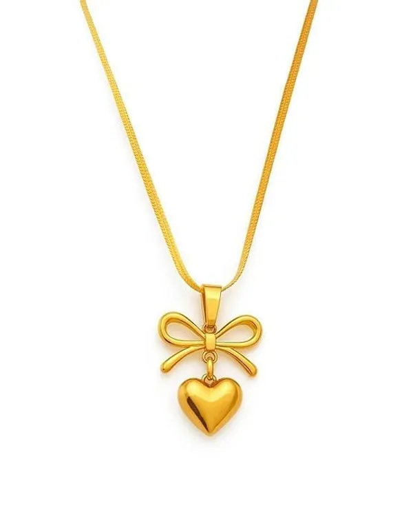 D_Glamm_Fashion_Bow_Heart_Pendant_Necklace_For_Women_Cute_Ribbon_Heart_Charm_With_Snake_Chain_Anti_Tarnish_Romantic_Jewellery_Gift_For_Girls_Wife_Girlfriend