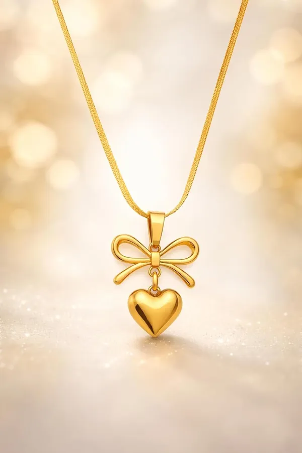 D_Glamm_Fashion_Bow_Heart_Pendant_Necklace_For_Women_Cute_Ribbon_Heart_Charm_With_Snake_Chain_Anti_Tarnish_Romantic_Jewellery_Gift_For_Girls_Wife_Girlfriend