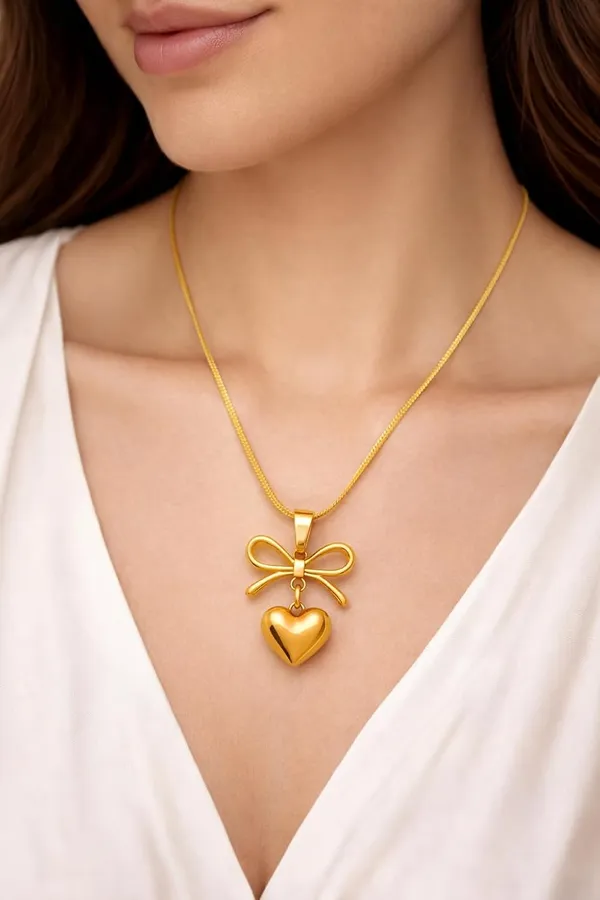 D_Glamm_Fashion_Bow_Heart_Pendant_Necklace_For_Women_Cute_Ribbon_Heart_Charm_With_Snake_Chain_Anti_Tarnish_Romantic_Jewellery_Gift_For_Girls_Wife_Girlfriend