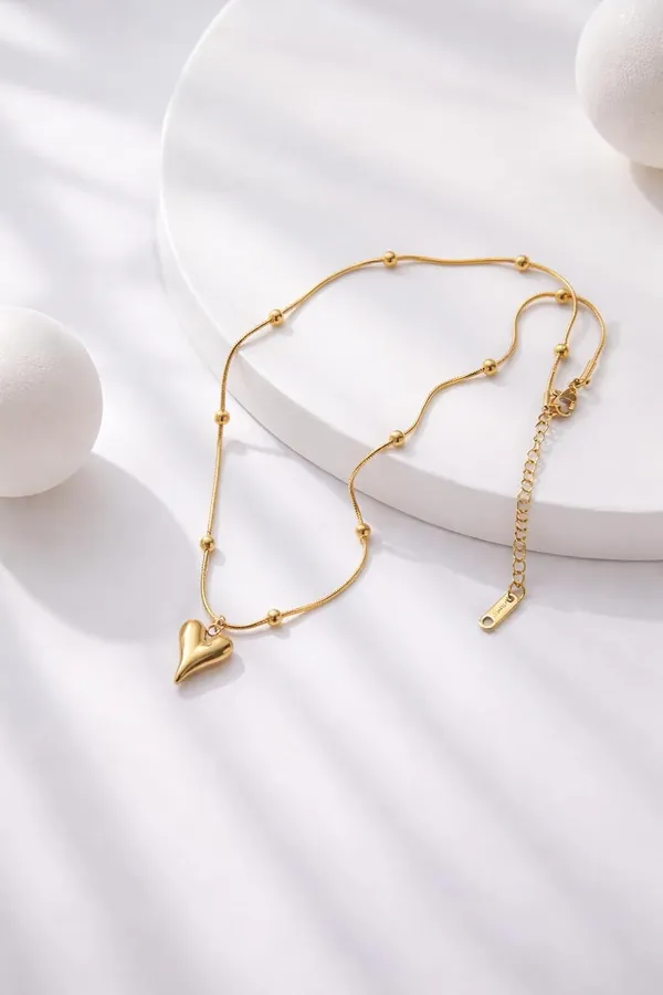 D_Glamm_Fashion_Gold_Puffy_Heart_Necklace_Beaded_Snake_Chain_Anti_Tarnish_Adjustable_Lobster_Clasp