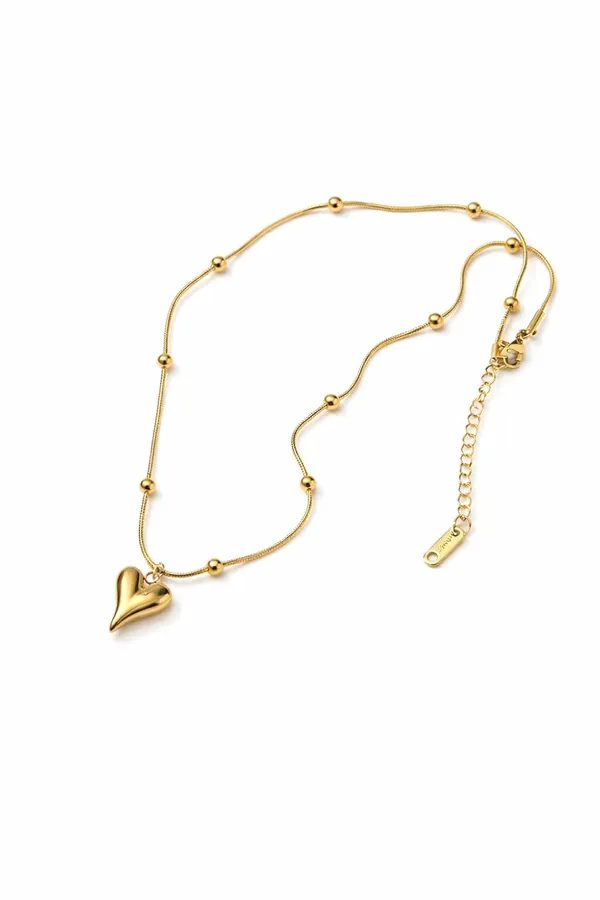 D_Glamm_Fashion_Gold_Puffy_Heart_Necklace_Beaded_Snake_Chain_Anti_Tarnish_Adjustable_Lobster_Clasp