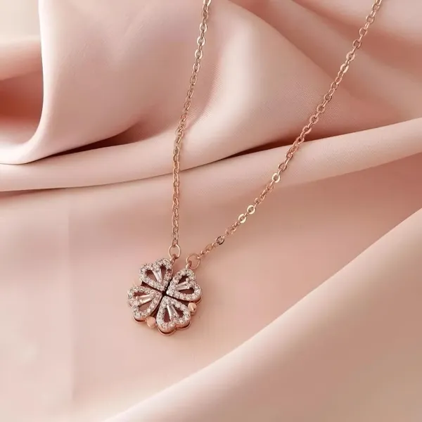 D_Glamm_Fashion_Rose_Gold_Heart_Necklace_Anti_Tarnish_Chain_Floral_Cluster_Design
