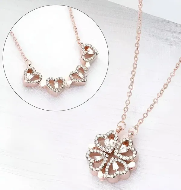 D_Glamm_Fashion_Rose_Gold_Heart_Necklace_Anti_Tarnish_Chain_Floral_Cluster_Design