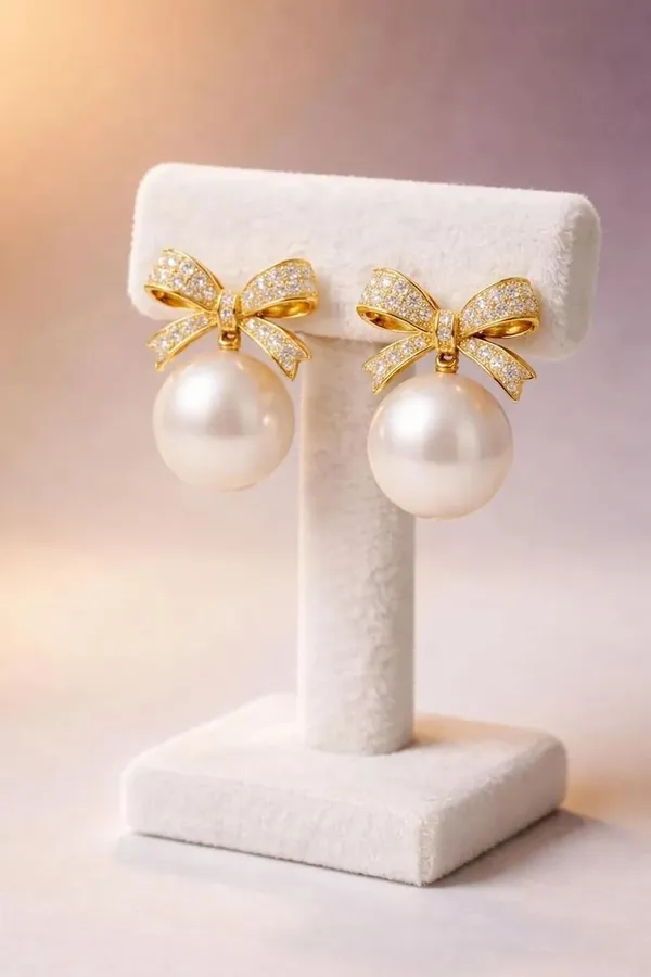D_Glamm_Fashion_Pearl_Drop_Earring_With_Crystal_Embellished_Bow_Gold_Tone_For_Girls_And_Women