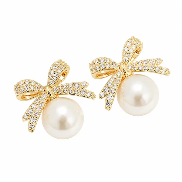 D_Glamm_Fashion_Pearl_Drop_Earring_With_Crystal_Embellished_Bow_Gold_Tone_For_Girls_And_Women