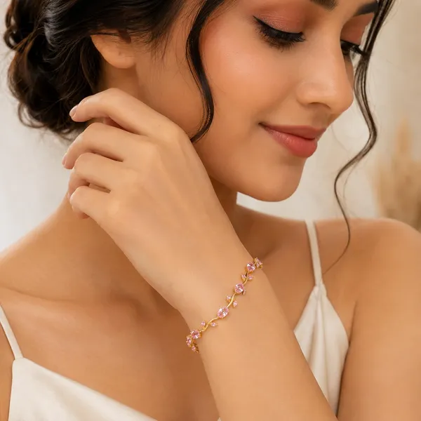 D_Glamm_Fashion_Pink_Crystal_Vine_Bracelet_For_Women_Gold_Tone_Oval_And_Marquise_Stone_Anti_Tarnish