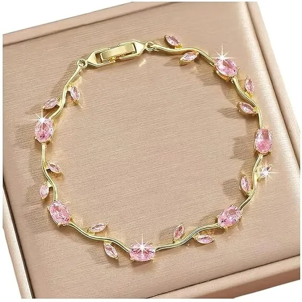 D_Glamm_Fashion_Pink_Crystal_Vine_Bracelet_For_Women_Gold_Tone_Oval_And_Marquise_Stone_Anti_Tarnish