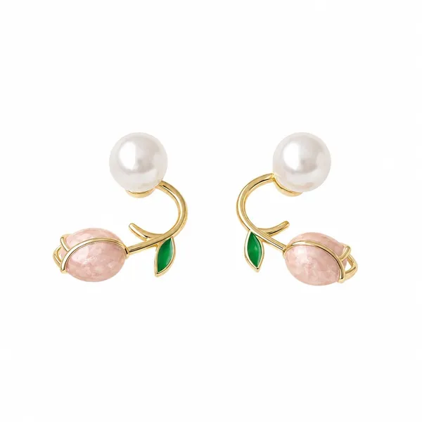 D_Glamm_Fashion_Pearl_And_Pink_Stone_Tulip_Flower_Earring_For_Women_Gold_Tone_With_Green_Enamel_Leaf_Detail