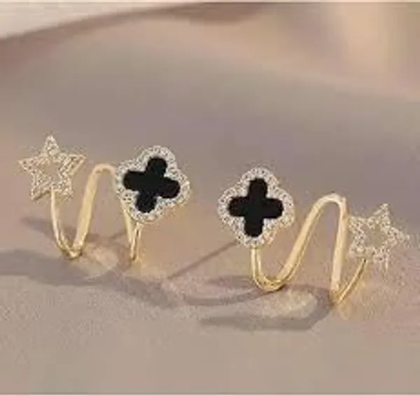 D_Glamm_Fashion_Gold_Tone_Crystal_Star_And_Black_Clover_Spiral_Earrings_For_Girls_And_Women