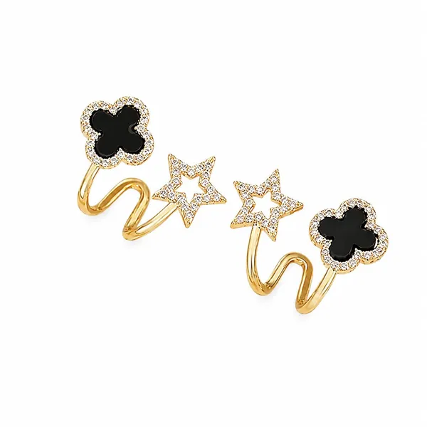 D_Glamm_Fashion_Gold_Tone_Crystal_Star_And_Black_Clover_Spiral_Earrings_For_Girls_And_Women