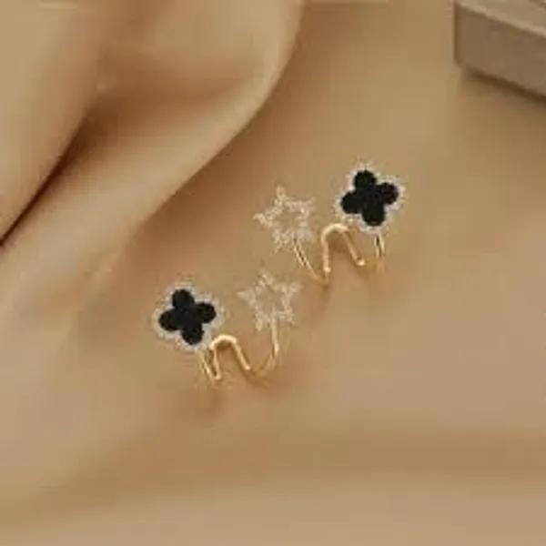 D_Glamm_Fashion_Gold_Tone_Ear_Cuff_Set_With_Crystal_Stars_Black_Clover_Pearl_Flower_Earrings_Fashion_Jewellery