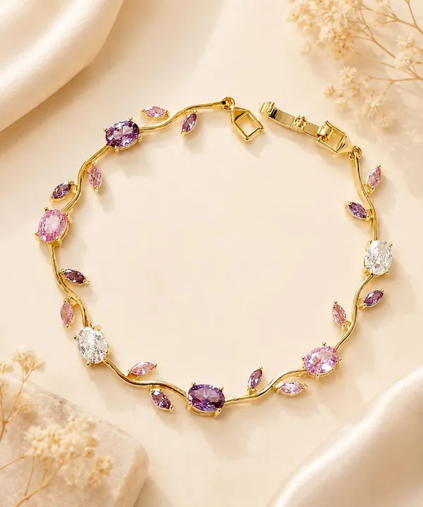 Product_Summary_D_Glamm_Fashion_Gold_Tone_Floral_Vine_Bracelet_With_Pink_Purple_And_White_Cubic_Zirconia_Stones