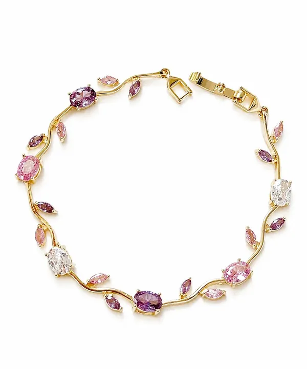 Product_Summary_D_Glamm_Fashion_Gold_Tone_Floral_Vine_Bracelet_With_Pink_Purple_And_White_Cubic_Zirconia_Stones