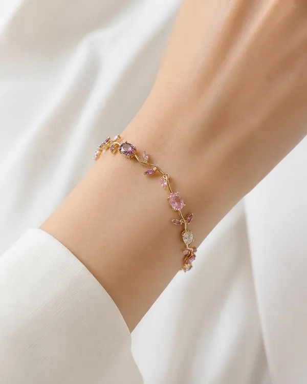 Product_Summary_D_Glamm_Fashion_Gold_Tone_Floral_Vine_Bracelet_With_Pink_Purple_And_White_Cubic_Zirconia_Stones
