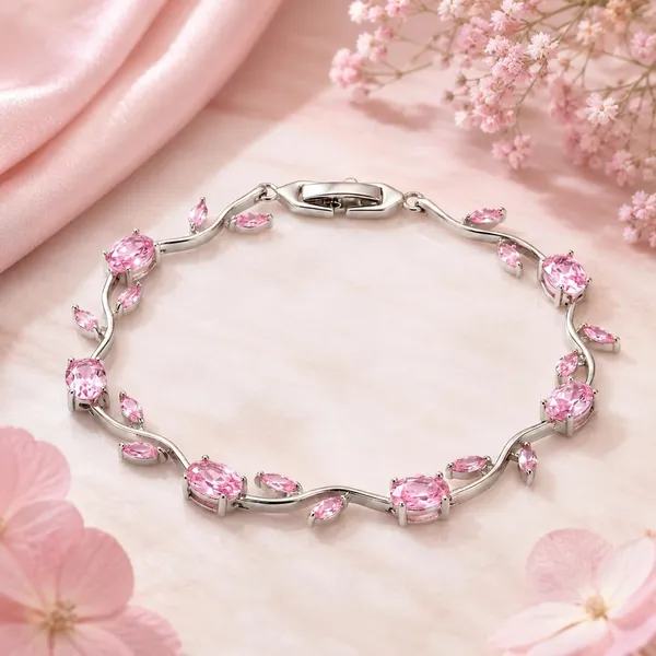 D_Glamm_Fashion_Silver_Tone_Tennis_Bracelet_With_Pink_Oval_And_Marquise_Crystal_Stones_Vine_Style