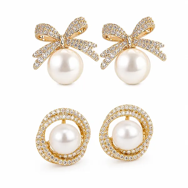 D_Galmm_Fashion_Pearl_And_Crystal_Stud_Earrings_Set_Of_2