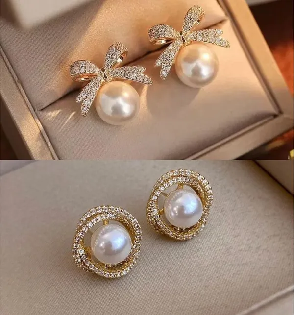 D_Galmm_Fashion_Pearl_And_Crystal_Stud_Earrings_Set_Of_2
