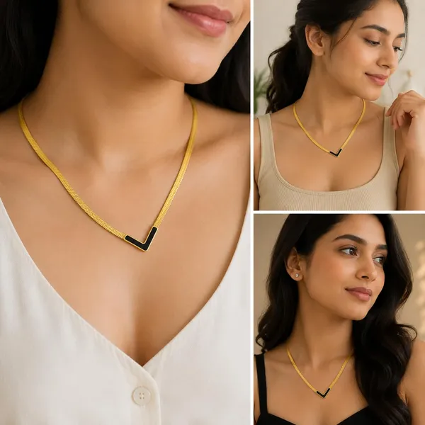 D_Glamm_Fashion_Gold_Herringbone_Chain_Necklace_With_Black_Enamel_V_Pendant