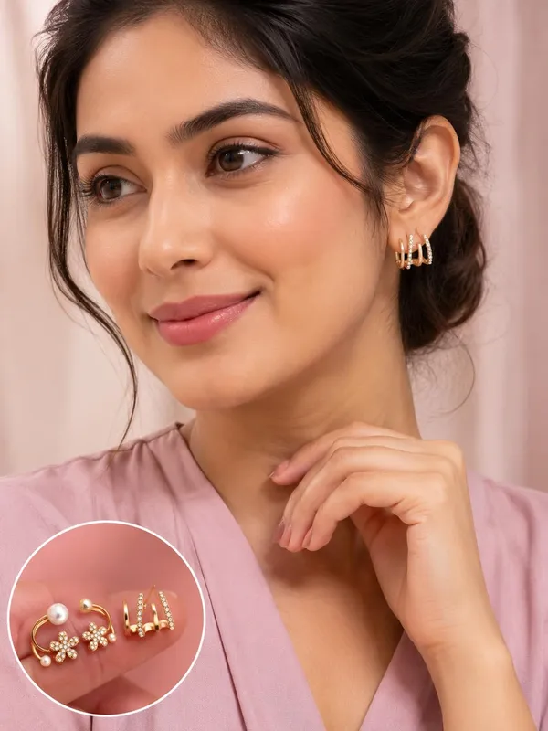 D_Glamm_Fashion_Gold_Tone_Pearl_And_Crystal_Earrings_Set_Of_2_Pairs