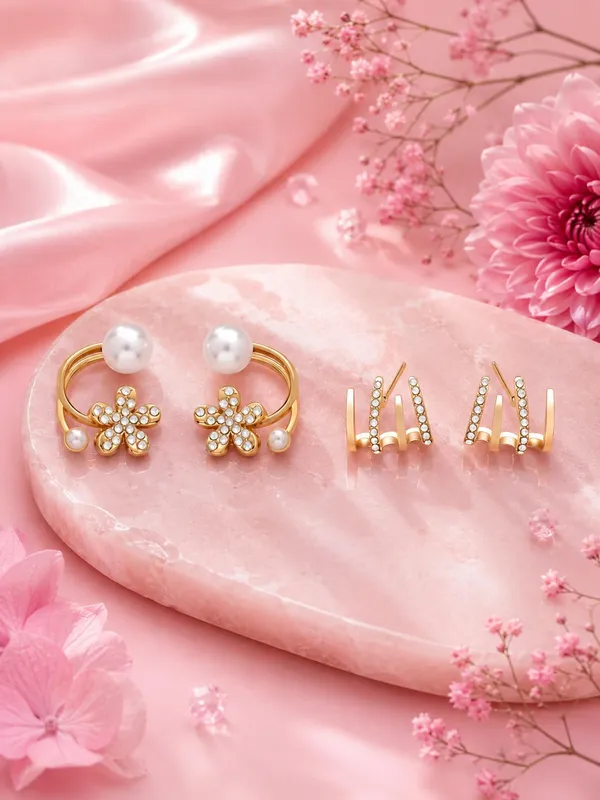 D_Glamm_Fashion_Gold_Tone_Pearl_And_Crystal_Earrings_Set_Of_2_Pairs
