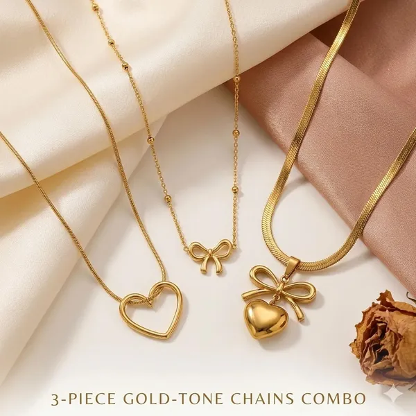 D_Glamm_Fashion_Gold_Tone_Heart_And_Bow_Pendant_Necklace_Set_Of_3