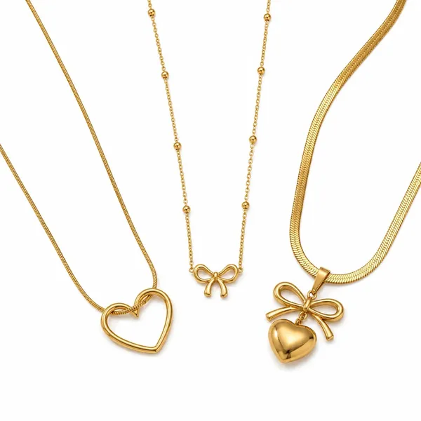 D_Glamm_Fashion_Gold_Tone_Heart_And_Bow_Pendant_Necklace_Set_Of_3