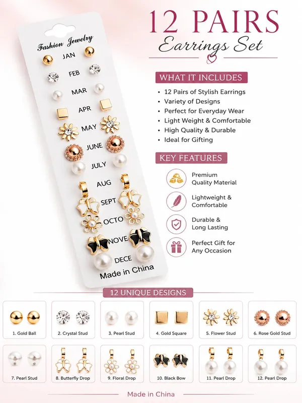 D_Glamm_Fashion_Fashion_Jewelry_12_Pairs_Monthly_Stud_Earrings_Set_Gold_Tone