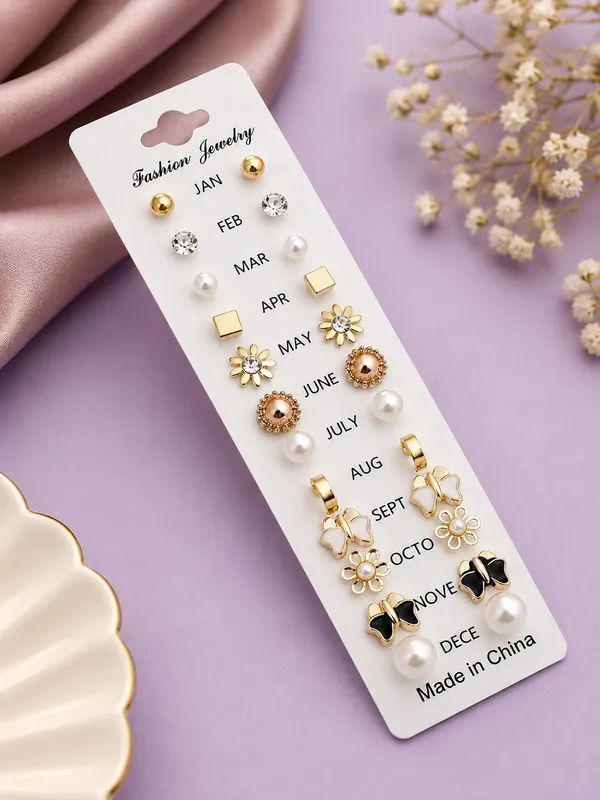 D_Glamm_Fashion_Fashion_Jewelry_12_Pairs_Monthly_Stud_Earrings_Set_Gold_Tone