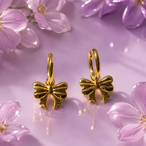 D_Glamm_Fashion_Gold_Bow_Charm_Hoop_Earrings_Dangling_Ribbon_Bow_Drop