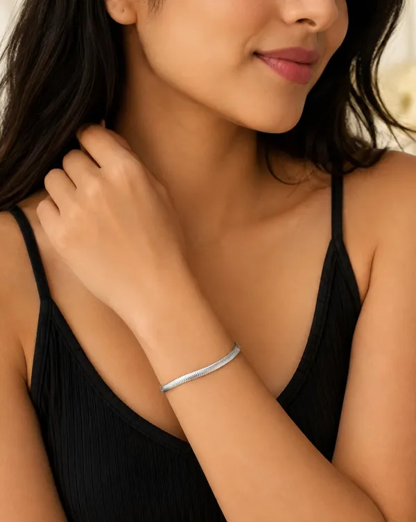 D_Glamm_Fashion_Herringbone_Bracelet_Silver_Stainless_Steel_With_Lobster_Clasp