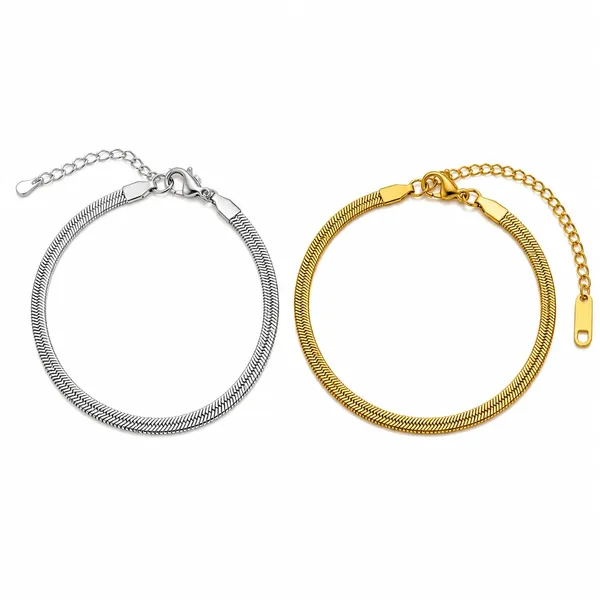 D_Glamm_Fashion_Herringbone_Snake_Chain_Bracelet_Set_Silver_And_Gold