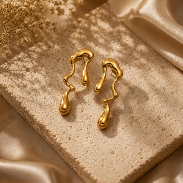 D_Glamm_Fashion_Gold_Tone_Drip_Drop_Wavy_Dangle_Earrings_Abstract_Design