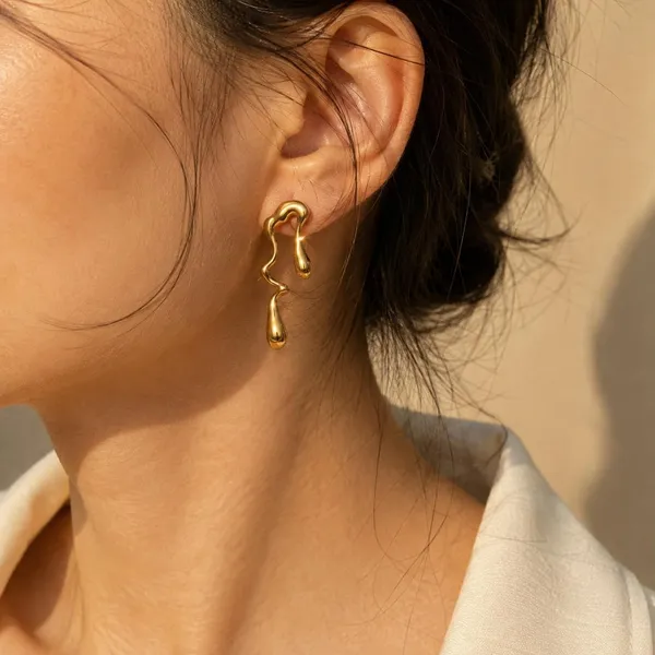 D_Glamm_Fashion_Gold_Tone_Drip_Drop_Wavy_Dangle_Earrings_Abstract_Design